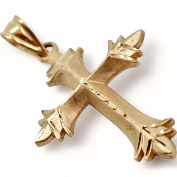 14k Yellow Gold Signed Fine Diamond Cut Cross Michael Anthony Pendant .86 grams - Picture 11 of 16